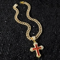 Collana hip hop oro da uomo con pendente a doppia croce in diamante rosso e maglie cubiche - Collana a Croce d'Oro con Pietra Rossa / Oro
