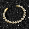 Iced out gold honeycomb link bracelet with white crystals and geometric triangle pattern - Bracelet / Gold / 20 CM