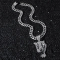 Men's hip hop silver-toned panther pendant necklace with iced out cuban link chain - Silver Leopard Head (With 50cm Chain)