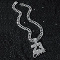 Collana a catena cubana argentata Iced Out con ciondolo numero 23 e cristalli bianchi - Argento (Numero 23) - Con Catena 50cm