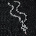 Collana cubana hip hop con ciondolo a forma di serpente di diamanti e occhi rosso rubino - Ciondolo Serpente Argento Con Catena Longxu