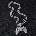 Zilveren Cubaanse ketting met een gaming controller hanger bezet met kristallen - Zilveren Ketting + Hanger