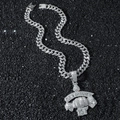 Hip hop iced out fist pendant necklace with GET MONEY inscription and Cuban link chain - With Dragon Chain / Silver (Get Money Logo)