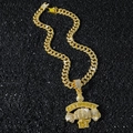 Hip hop gold iced out Cuban chain with Get Money and 1ST pendant on black gravel - With Dragon Chain / Gold (Get Money Logo)