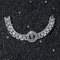 Herren Hip-Hop Silberarmband mit rotierendem Kreuz und Kristallen auf schwarzem Stein - Drehbares Kreuz / Silber