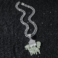 Collana da uomo Cuban Link con ciondolo casa TRAP e dettagli in verde fluorescente - Argento (Casa) - Con Catena a Maglia Cubana da 50cm / Argento