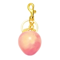 Porte-clés pêche en résine marbrée rose avec feuille dorée et fermoir mousqueton - Pêche