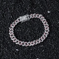 Pulsera hip hop de 9mm con pedrería rosa y blanca sobre fondo de piedras oscuras de lujo - Pulsera (20.5 cm) / Plateado
