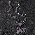 Collana hip hop Cuban Link con ciondolo a cuore NO LOVE con zirconi viola incastonati - Canna di Fucile (NO LOVE) Con Catena Cubana da 50cm