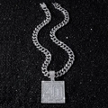 Men hip hop iced out Cuban link chain with silver square number 40 pendant necklace - Silver (Square Number 40) - With 5525 Model 50cm Chain