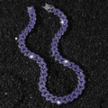 Hip hop cubaanse ketting met rhodium plating en blauwe kristallen op zwarte stenen - 45cm / Zilver