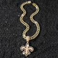 Men's hip-hop gold cuban link necklace featuring aiced-out fleur-de-lis pendant - Necklace Set / Gold Style