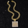 Men's hip hop gold Cuban link chain with square iced-out number 40 pendant necklace - Gold (Square Number 40) - With 5525 Model 50cm Chain