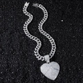 Collana hip hop da uomo con catena cubana argentata e grande pendente a cuore - 50cm / Set Collana Argento