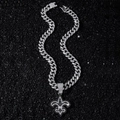 Hip hop iced-out Cuban chain necklace with black and white fleur-de-lis pendant - Fleur-De-Lis Pendant With Chain / Silver