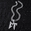 Hip hop iced out silver Cuban link chain necklace with crystal CT letter pendant - Letter CT Style With 50cm Cuban Chain / Silver