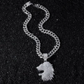 Hip hop silver plated iced out lion head pendant necklace with thick cuban link chain - Silver Lion Head With Chain