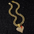 Hip-hop gold cuban link chain with iced out broken heart and red lightning pendant - Gold Broken Heart Style (With 50cm Cuban Chain)
