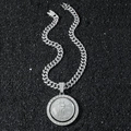 Collana hip hop Cuban in argento con ciondolo a moneta Liberty girevole e pietre CZ - Argento (Con Catena)