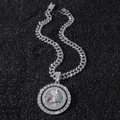 Collana hip hop con catena cubana e ciondolo a forma di gallo rotante con strass colorati - Gallo Rotante Argento Con Catena 50cm