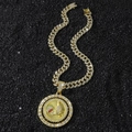 Collana hip-hop dorata con ciondolo a gallo rotante e catena a maglie cubane ghiacciate - Gallo Rotante Oro Con Catena 50cm
