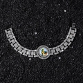Pulsera de cadena plateada brillante con retrato religioso y eslabones de diamantes - Plateado (Retrato)-8inch