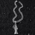 Pendente Santa Muerte in argento con strass su catena cubana per stile hip hop uomo - Argento (Figura Santa Muerte) - Con Catena