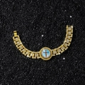 Vergoldetes religiöses Armband mit Zirkonia-Pavé und buntem Jesus-Kreuz-Anhänger - Gold (Rotierendes Kreuz)-8inch