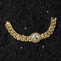 Pulsera de cadena dorada con piedras CZ y colgante de la Madona estilo hip-hop religioso - Dorado (Retrato)-8inch