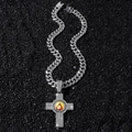 Hip hop silver Cuban chain necklace with iced-out iced-out Jesus cross pendant - Silver (Cross) - With 5525 Style 50cm Dragon Beard Chain