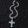 Collana hip hop con catena cubana e ciondolo a croce con cristalli e immagine di Gesù - Argento (Croce) - Con Catena Barba di Drago da 50cm Stile 5525