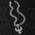 Hip hop silver iced-out Cuban chain necklace with a large crystal eagle pendant - With 50cm Chain / Silver
