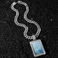 Collana da uomo catena cubana con pendente rettangolare ritratto della Vergine Maria - Argento (Collana E Ciondolo)