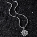 Hip hop tennis chain with rotating sparkling dollar sign sunflower pendant for men - Silver (Spinning Dollar) - With Tennis Chain
