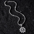 Chaîne tennis hip hop pour hommes avec pendentif soleil pivotant en argent et zircons blancs - Ensemble Collier Argent / Argenté