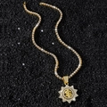 Iced out gold tennis chain necklace with spinning dollar sign sunflower pendant - Gold (Spinning Dollar) - With Tennis Chain