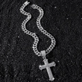 Collana con ciondolo a croce hip hop con catena a maglie cubane scintillanti in argento - Collana Croce d'Argento (Con Catena da 50cm)