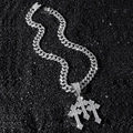Collana hip-hop da uomo con triplo pendente a croce e catena a maglia cubana con zirconi - Collana e Pendente a Croci Intrecciate / Catena Barba di Drago / Argento