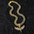 Collana hip-hop da uomo dorata con ciondolo a forma di angelo e zirconi lucenti incastonati - Ali d'Angelo Con Catena Cubana / Oro