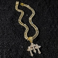 Collana a catena cubana hip hop dorata con triplo ciondolo a croce e zirconi bianchi - Collana e Pendente a Croci Intrecciate / Catena Barba di Drago / Oro