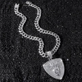 Iced out silver hip hop lion head shield necklace with king crown and cuban chain - Necklace Set / Silver (Lion Shield With Chain)