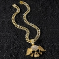 Hip hop style gold plated full rhinestone skull and wing pendant on cuban link chain - Gold (Winged Skull) with 50cm Chain