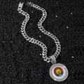 Men's hip hop iced-out Cuban chain necklace with AES tree logo circular pendant - Silver (AES Logo) With Chain