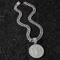 Collana hip hop argento con catena cubana ghiacciata e ciondolo a disco a croce stile street - Disco Croce Con Collana / Argento