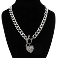 Collana a catena argento con chiusura OT e ciondolo a cuore inciso I love you - Argento