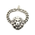 Bracciale a maglia barbazzale d'argento con testa di leone vintage per uomo - Argento
