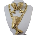 Conjunto de collar y pendientes egipcios Nefertiti en aleación dorada estilo lujoso - Dorado