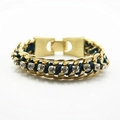 Exaggerated braided alloy bracelet with gold chain, dark green rope and rhinestones - Dark Green (Style 1)