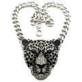 Collana con pendente a testa di leopardo con strass e catena argentata da donna - Argento