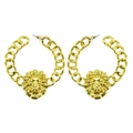 Pendientes de aro dorados estilo hip-hop con cabeza de león y diseño de cadena cubana gruesa - Aros de Cabeza de León Dorados